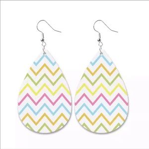 Faux Leather Spring Chevron Print Earrings